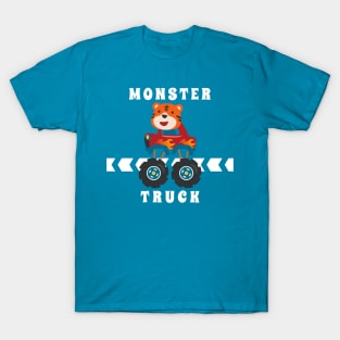 Vector illustration of monster truck with animal driver. T-Shirt